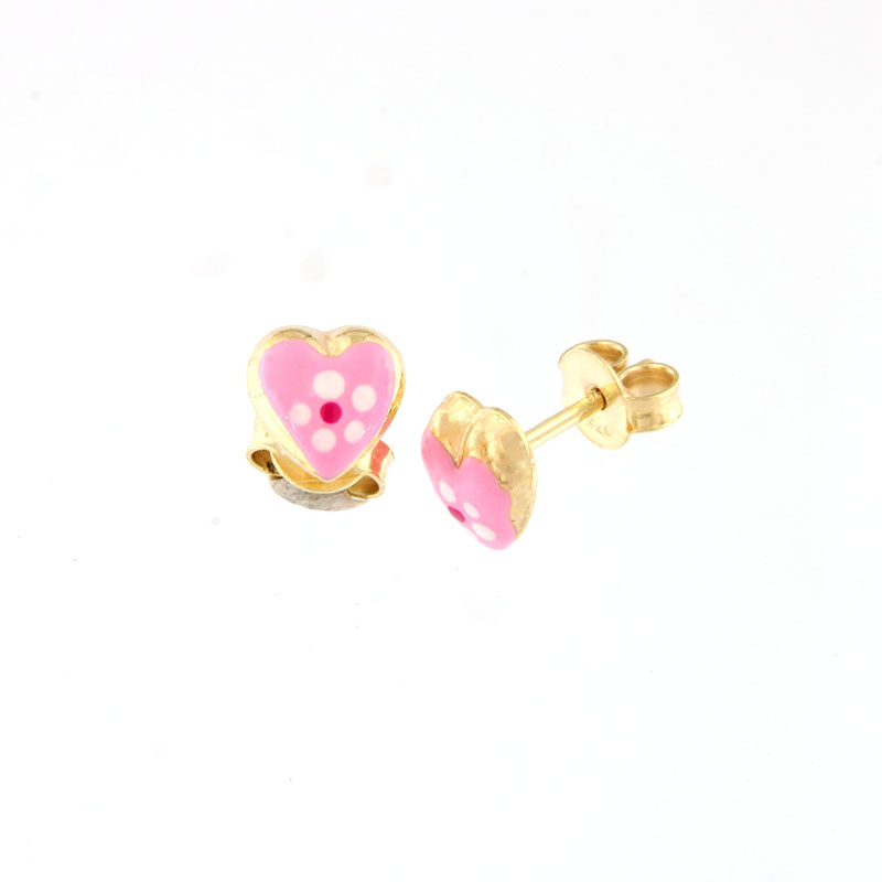 Παιδικά Χρυσά Σκουλαρίκια Κ9 σε Σχήμα Καρδιάς με Σμάλτο.