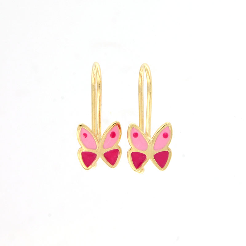 Παιδικά Χρυσά Σκουλαρίκια Κ9 σε Σχήμα Πεταλούδας με Σμάλτο.