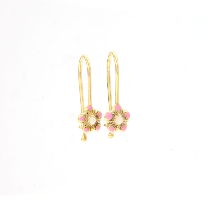 Παιδικά Χρυσά Σκουλαρίκια Κ9 σε Σχήμα Λουλούδι με Σμάλτο.