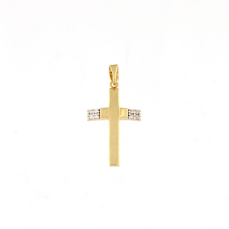 Γυναικείος Σταυρός Κ14 από Κίτρινο Χρυσό με Λευκά Ζιργκόν.