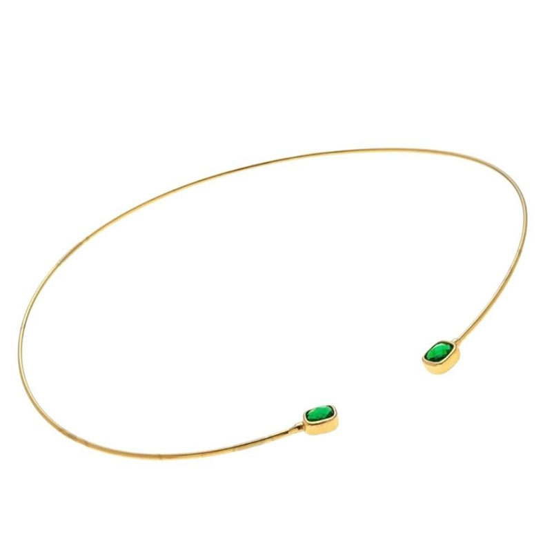 Γυναικείο Ασημένιο Επίχρυσο Κολιέ Λαιμαριά 925° με Πράσινους Κρυστάλλους.