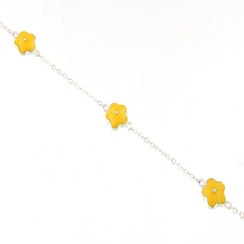 Παιδικό Ασημένιο Βραχιόλι 925 με Σμάλτο Λουλουδάκια.