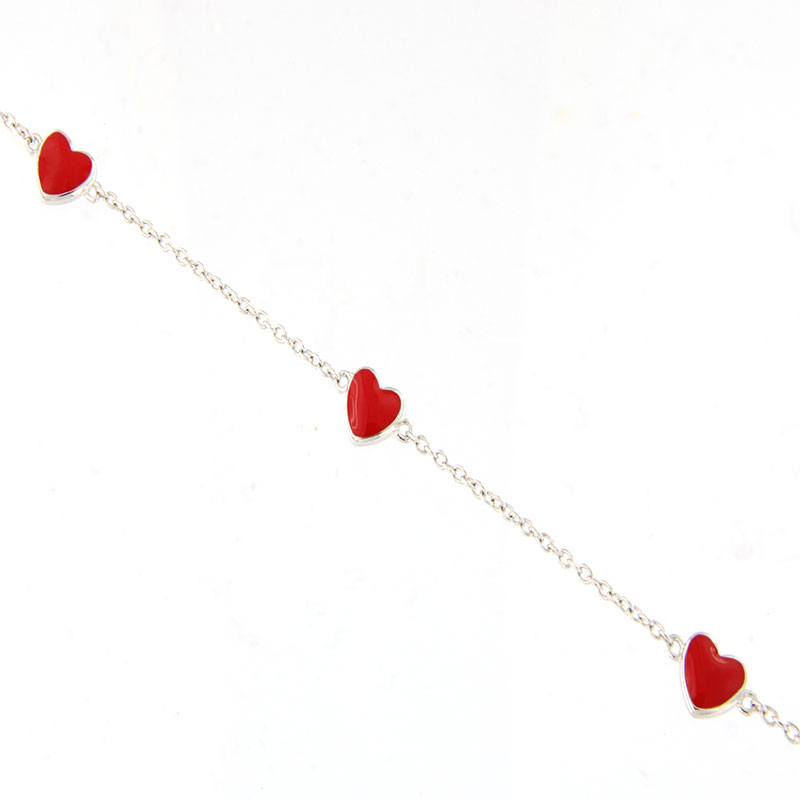 Παιδικό Ασημένιο Βραχιόλι 925 με Τρεις Καρδιές με Σμάλτο.