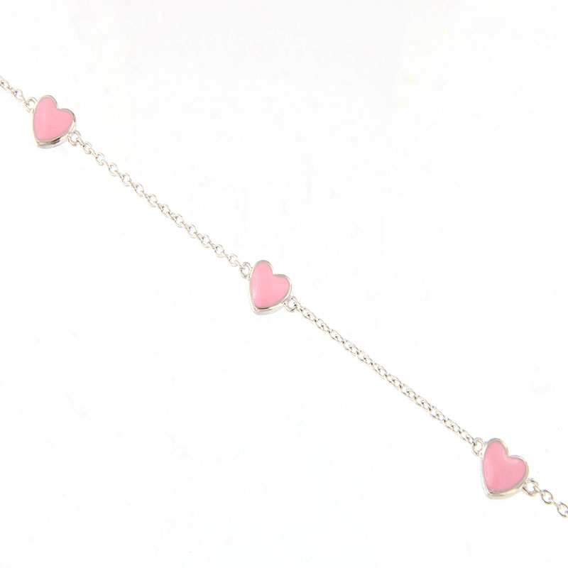 Παιδικό Ασημένιο Βραχιόλι 925 με Τρεις Καρδιές με Σμάλτο.