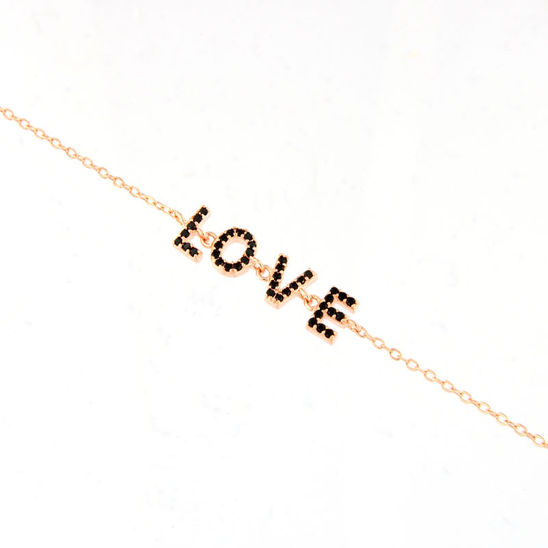 Γυναικείο Ασημένιο Επιχρυσωμένο Ροζ Βραχιόλι LOVE 925 με Μαύρα Ζιργκόν.