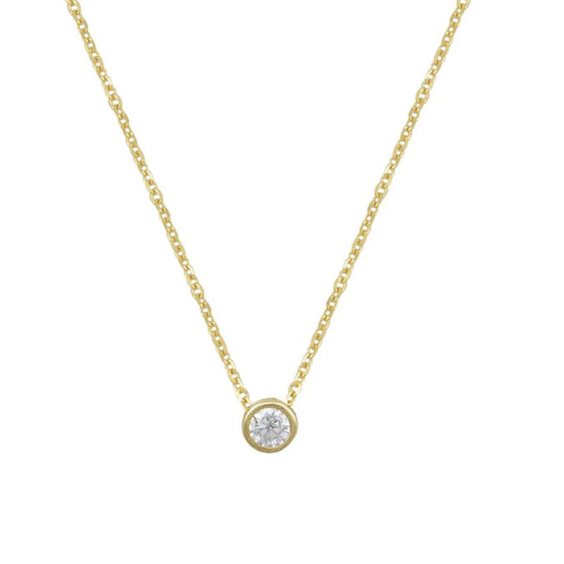 Γυναικείο μονόπετρο μενταγιόν από κίτρινο χρυσό με αλυσίδα Κ9 διακοσμημένο με λευκό ζιργκόν.