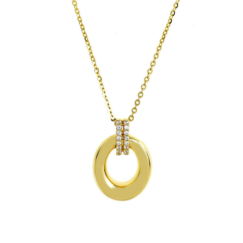 Γυναικείο Κολιέ από Επιχρυσωμένο Ασήμι 925 με Οβάλ Κρίκο & Λευκά Ζιργκόν.