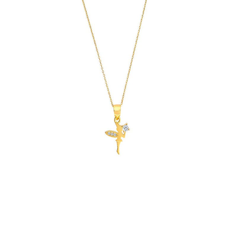 Παιδικό Ασημένιο Κολιέ Επιχρυσωμένο με Νεράιδα & Λευκά Ζιργκόν.