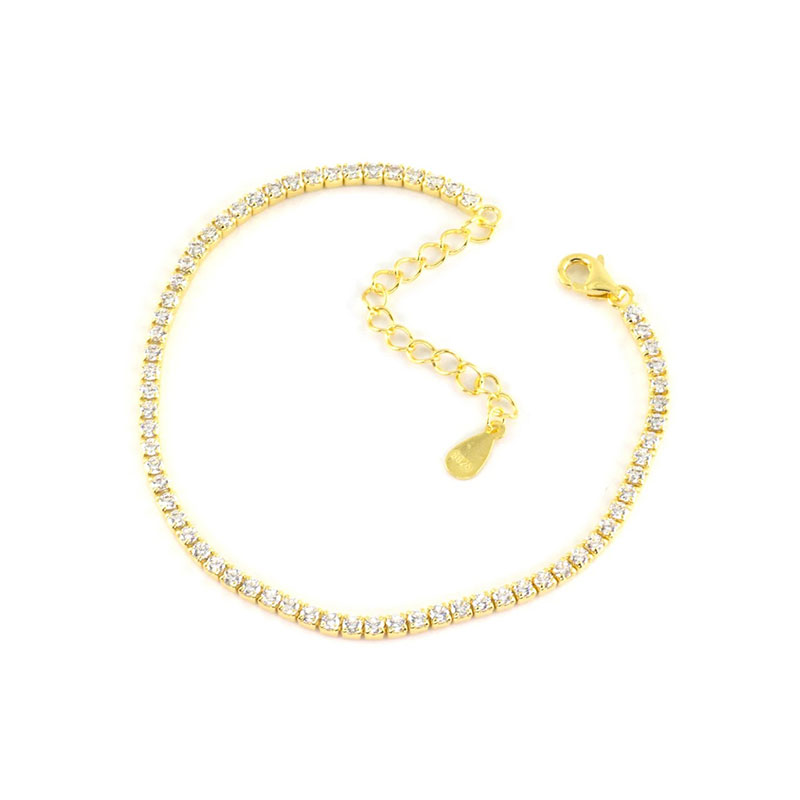 Γυναικείο Ασημένιο Βραχιόλι Ριβιέρα 925 με Λευκά Ζιργκόν – Κίτρινη Επιχρύσωση.