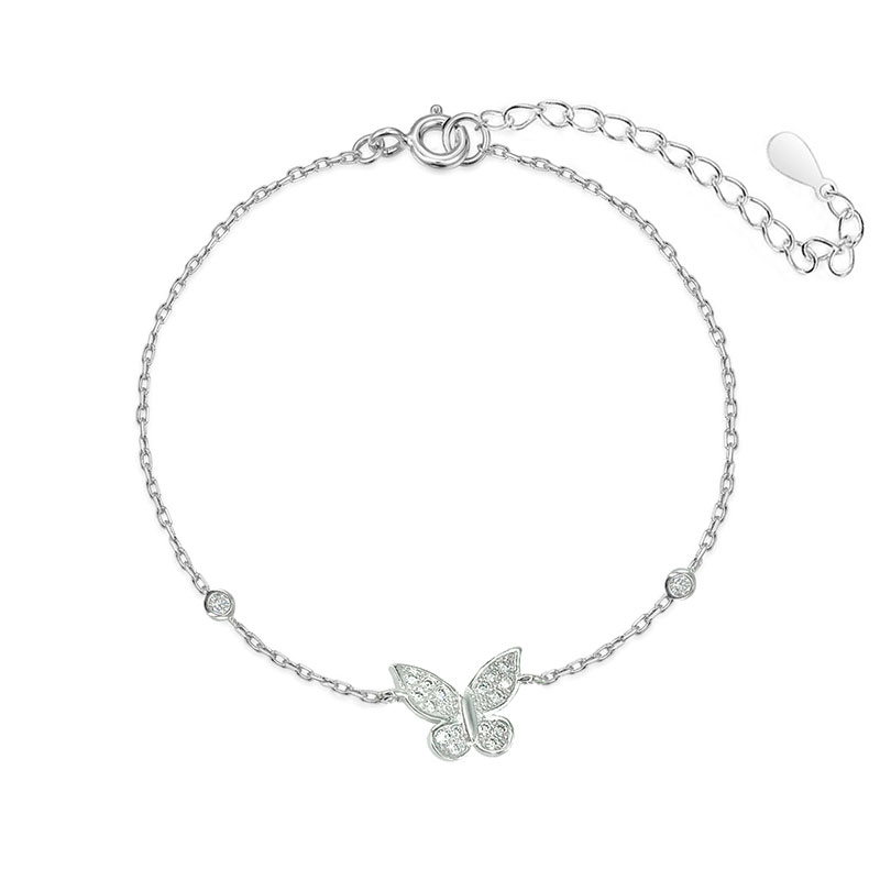 Γυναικείο Ασημένιο Βραχιόλι 925 με Πεταλούδα & Λευκά Ζιργκόν.