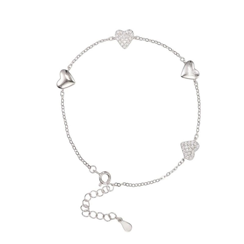 Ασημένιο Βραχιόλι 925 με Καρδούλες & Λευκά Ζιργκόν.