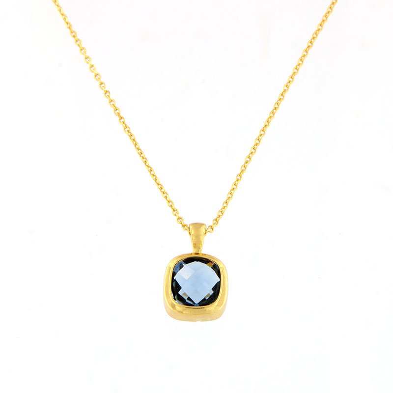 Γυναικείο Επιχρυσωμένο Ασημένιο Κολιέ 925 με Μπλε Κρύσταλλο.