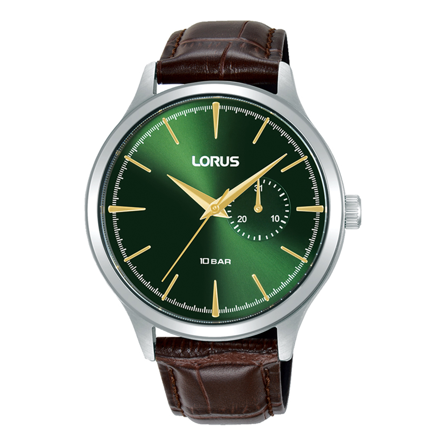 Ανδρικό Ρολόι LORUS Sports με Πράσινο Καντράν και Καφέ Δερμάτινο Λουράκι.