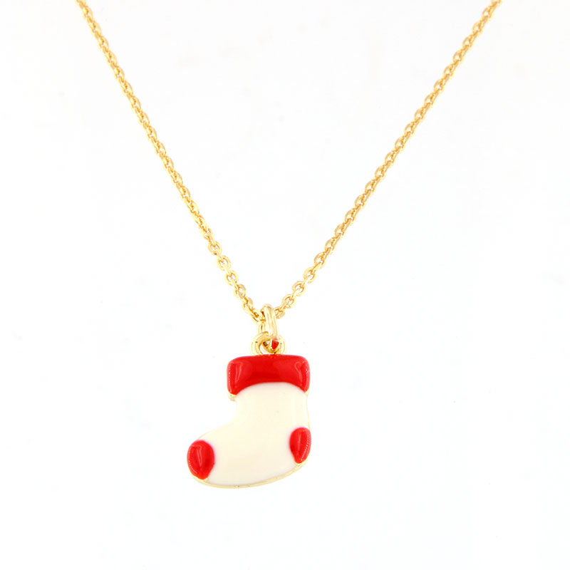 Παιδικό Επιχρυσωμένο Κίτρινο Ασημένιο Κολιέ – Μπότα Άη Βασίλη με Κόκκινο & Λευκό Σμάλτο.