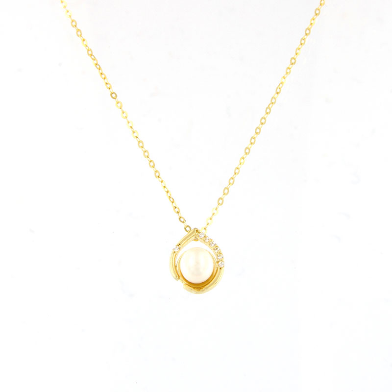 Γυναικείο Κολιέ από Κίτρινο Χρυσό 14 Καρατίων με Μαργαριτάρι & Λευκά Ζιργκόν.