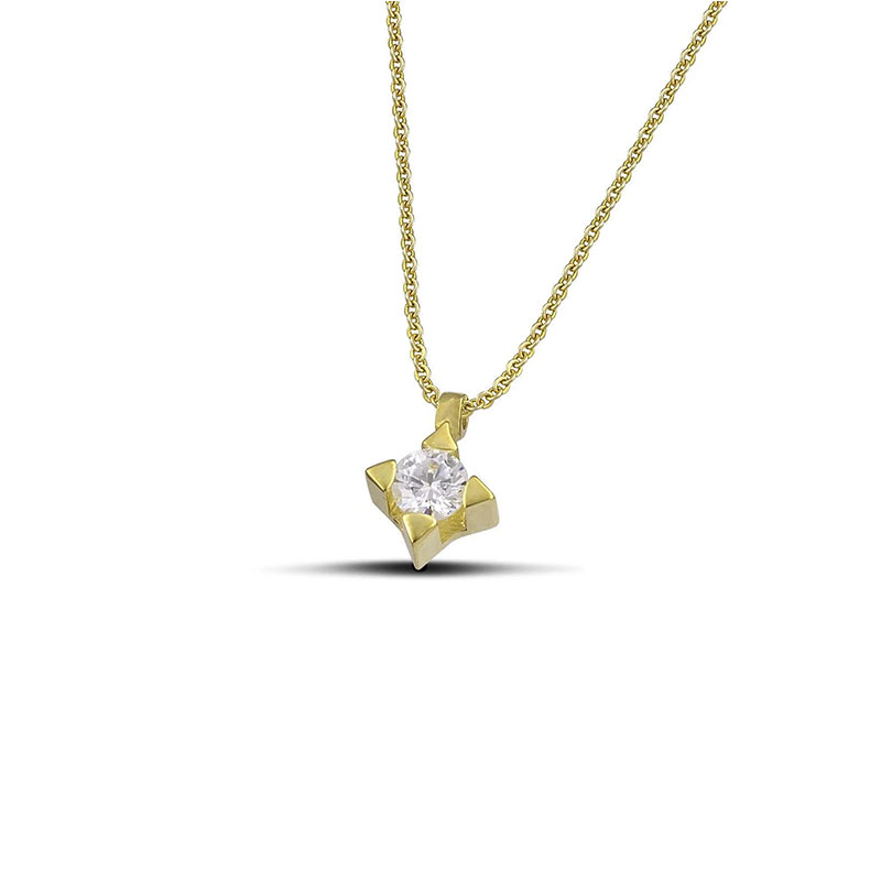 Γυναικείο Μονόπετρο Μενταγιόν από Χρυσό 9 Καρατίων με Αλυσίδα και Λευκό Ζιργκόν 3,5 χιλ