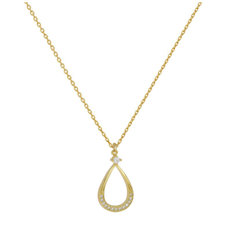 Γυναικείο Κολιέ από Χρυσό 14 Καρατίων σε Σχήμα Δάκρυ με Ζιργκόν και Αλυσίδα.