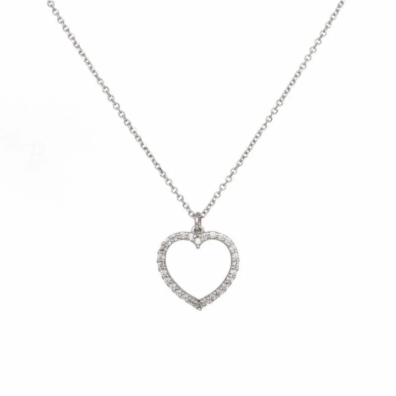 Γυναικείο Κολιέ από Λευκό Χρυσό 14 Καρατίων σε Σχήμα Καρδιάς με Ζιργκόν και Αλυσίδα.