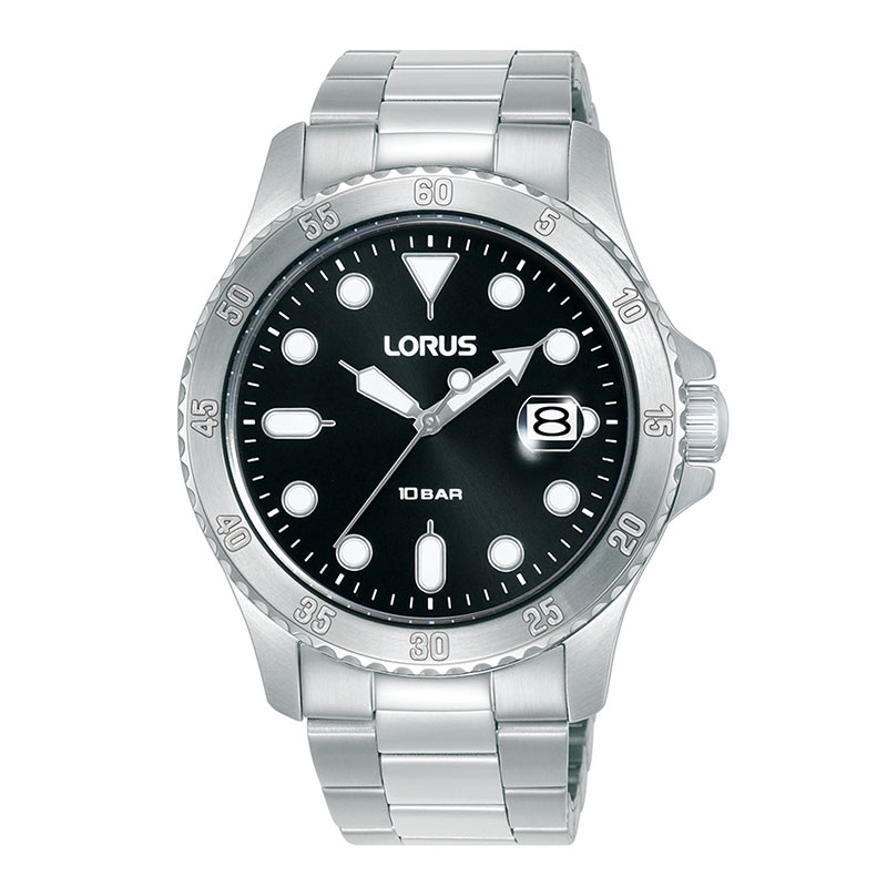 Ανδρικό Ρολόι LORUS από Ανοξείδωτο Ατσάλι με Μαύρο Καντράν & Ασημί Μπρασελέ.