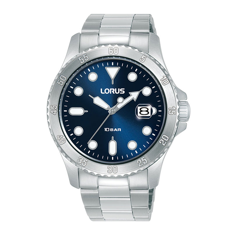 Ανδρικό Ρολόι LORUS από Ανοξείδωτο Ατσάλι με Μπλε Καντράν & Ασημί Μπρασελέ.