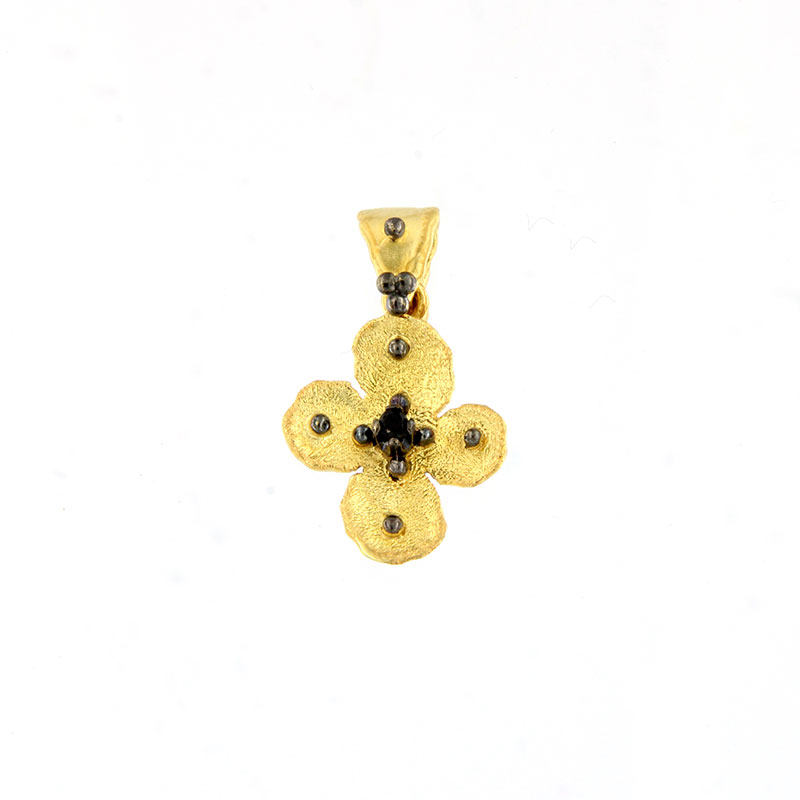 Γυναικείος Χειροποίητος Σταυρός Κ14 με Φυσικό Ζαφείρι.