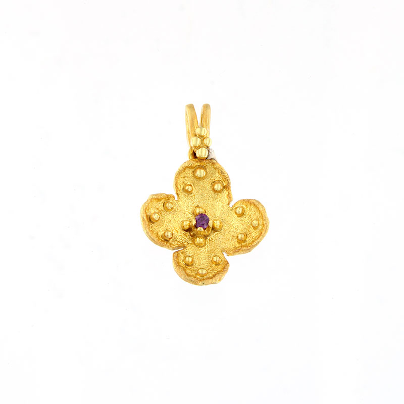 Γυναικείος Χειροποίητος Σταυρός από Κίτρινο Χρυσό Κ14 με Αμέθυστο.