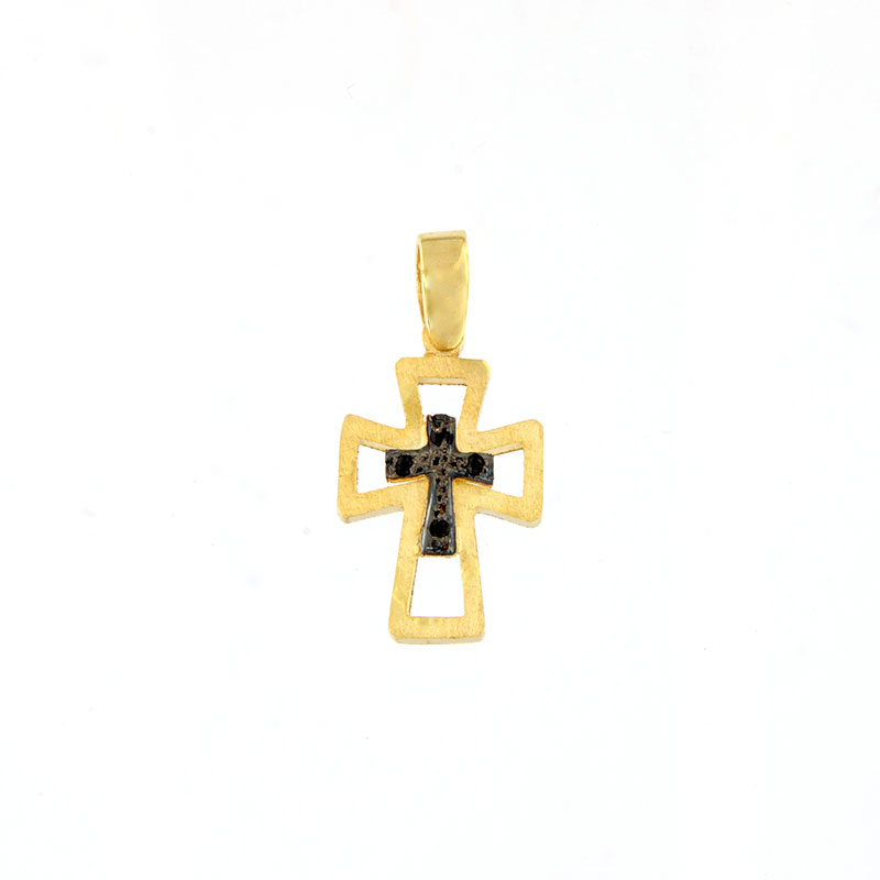 Γυναικείος Χειροποίητος Σταυρός από Κίτρινο Χρυσό Κ14 με Μαύρους Όνυχες.