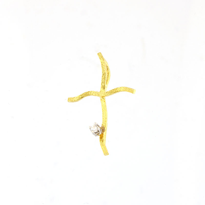 Γυναικείος Χειροποίητος Σταυρός Κ14 με Σφυρηλάτηση & Λευκό Ζιργκόν.