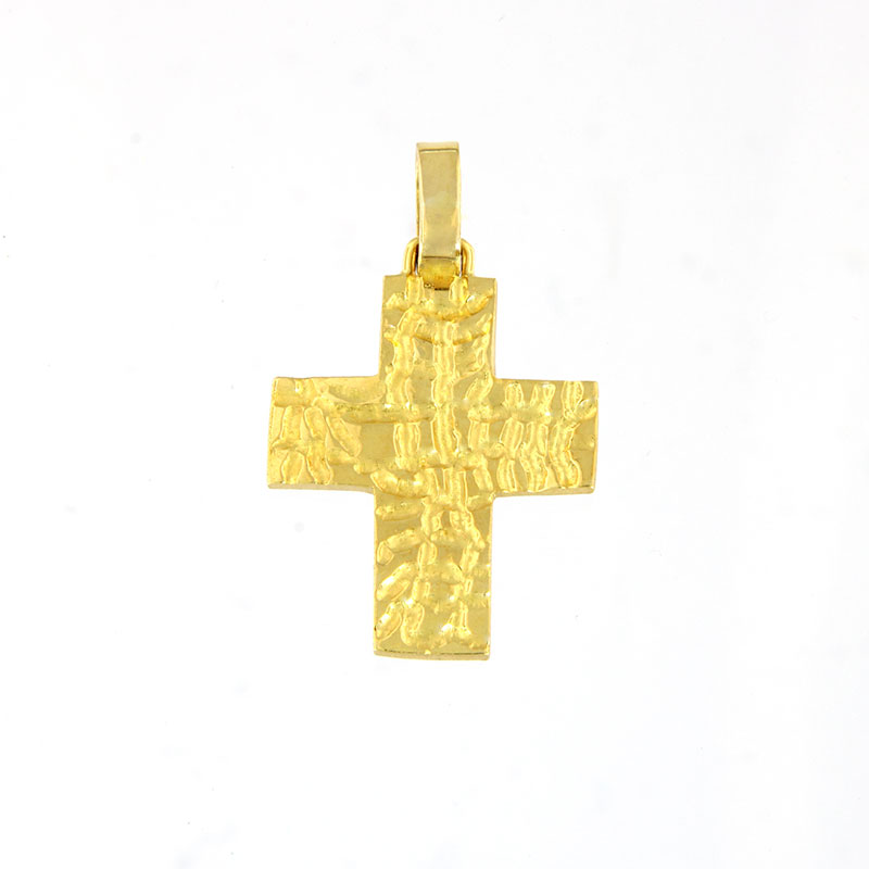 Γυναικείος Χειροποίητος Σταυρός από Κίτρινο Χρυσό Κ18 με Ειδική Επεξεργασία Χαρακτικής.