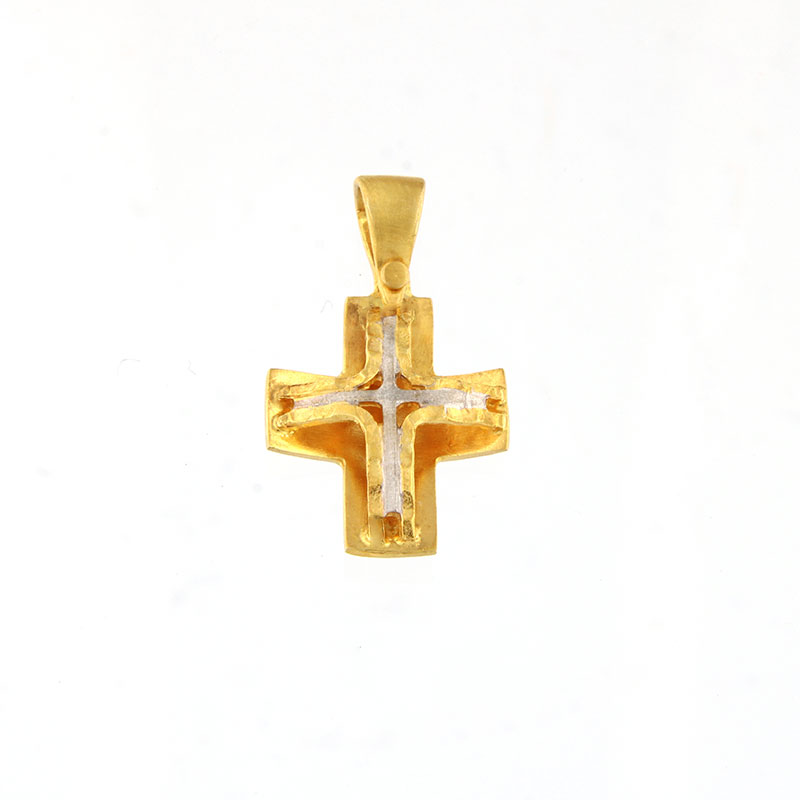 Γυναικείος Χειροποίητος Δίχρωμος Σταυρός Κ14 με Διαμαντάρισμα – Μεσαίου Μεγέθους.