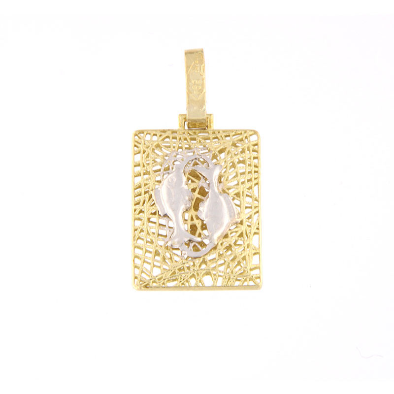 Χειροποίητο χρυσό ζώδιο Κ14, Ιχθύες,διπλής όψεως,με λεπτομέρειες απο λευκό χρυσό.