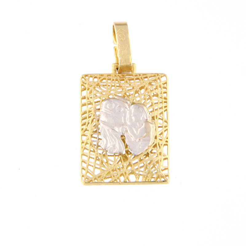 Χειροποίητο χρυσό ζώδιο Κ14,Υδροχόος,διπλής όψεως,με λεπτομέρειες απο λευκό χρυσό.