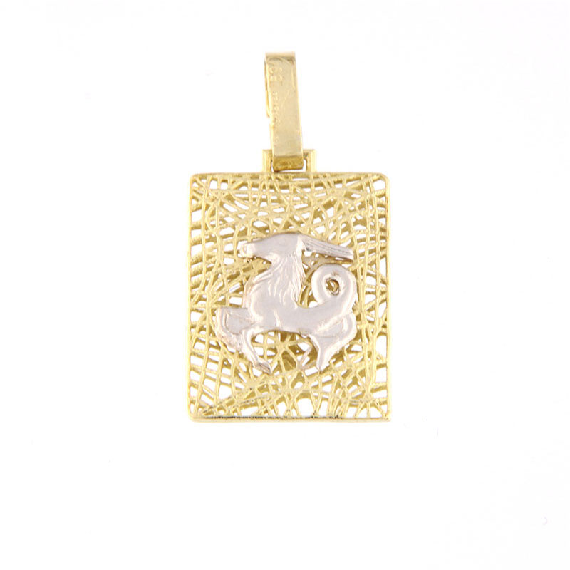 Χειροποίητο χρυσό ζώδιο Κ14, Αιγόκερως,διπλής όψεως,με λεπτομέρειες απο λευκό χρυσό.