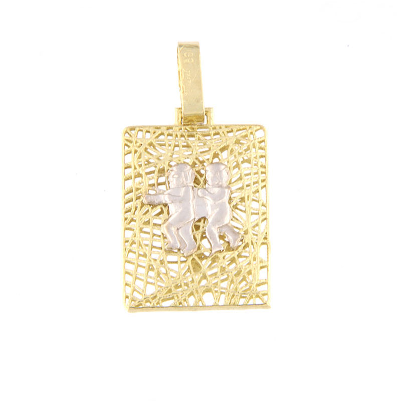 Χειροποίητο χρυσό ζώδιο Κ14, Δίδυμος,διπλής όψεως,με λεπτομέρειες απο λευκό χρυσό.