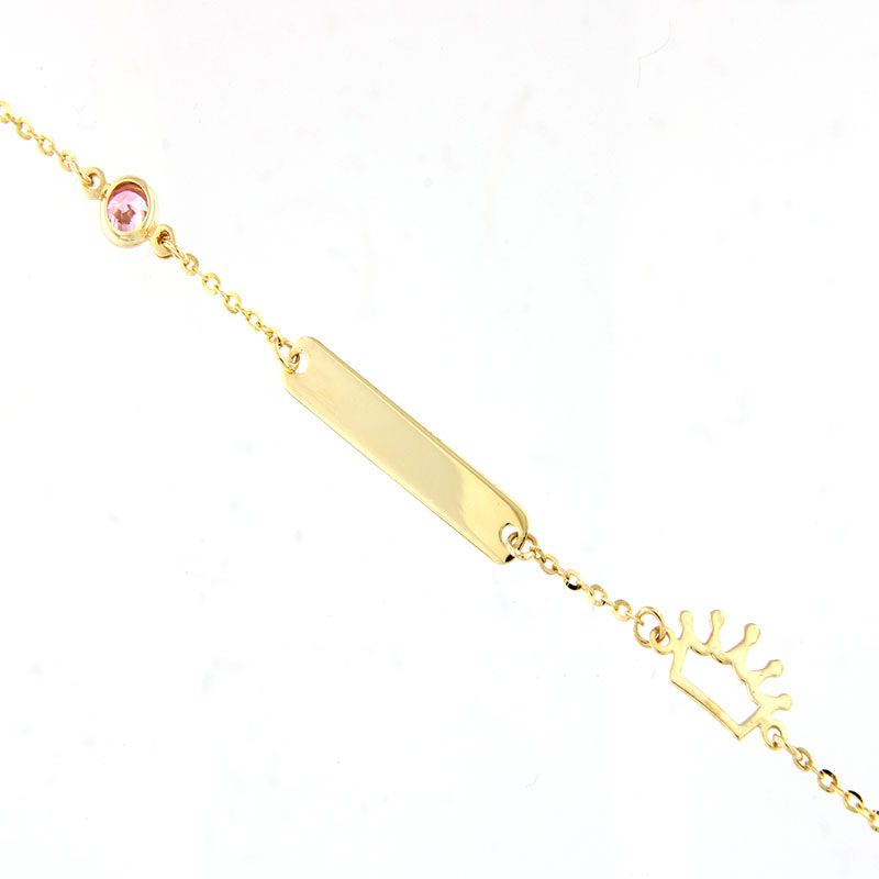 Παιδική Χρυσή Ταυτότητα για Κορίτσι Κ9 με Κορώνα και Ροζ Ζιργκόν.