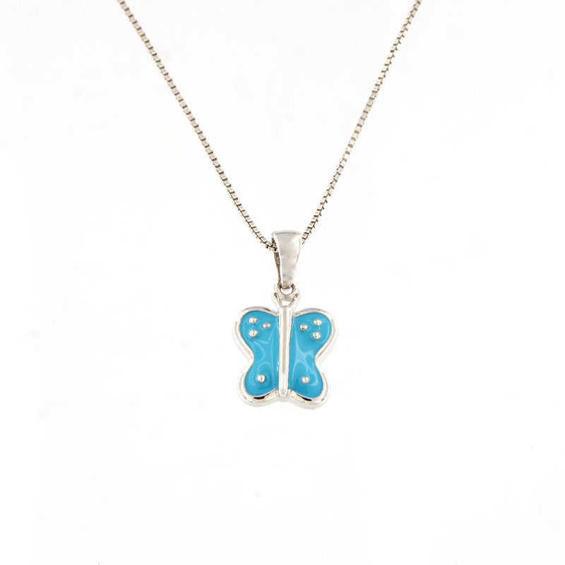Παιδικό Ασημένιο Κολιέ 925 με Πεταλούδα & Τιρκουάζ Σμάλτο.