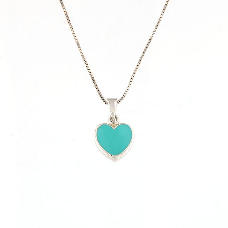 Παιδικό Ασημένιο Κολιέ 925 με Καρδιά & Τιρκουάζ Σμάλτο.
