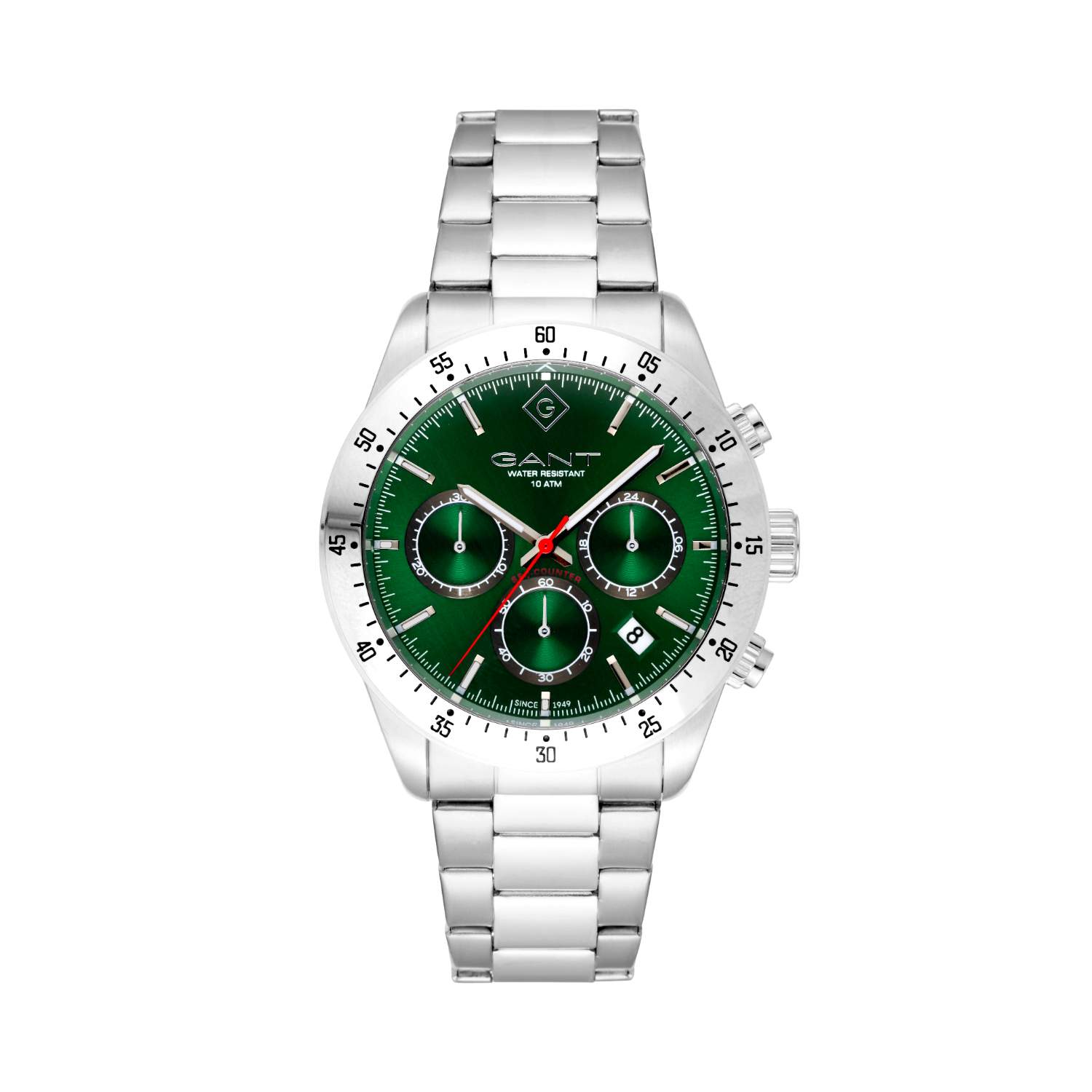 Ανδρικό Ρολόι GANT Greenfield – Ασημί Ανοξείδωτο Ατσάλι με Πράσινο Καντράν & Μπρασελέ.