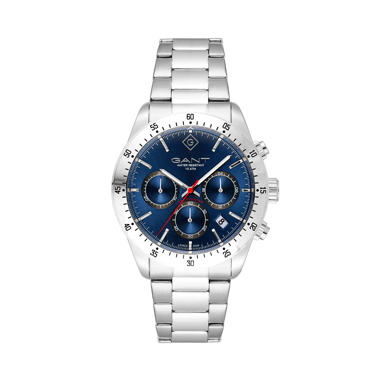 Ανδρικό Ρολόι GANT Greenfield – Ασημί Ανοξείδωτο Ατσάλι με Μπλε Καντράν & Μπρασελέ.