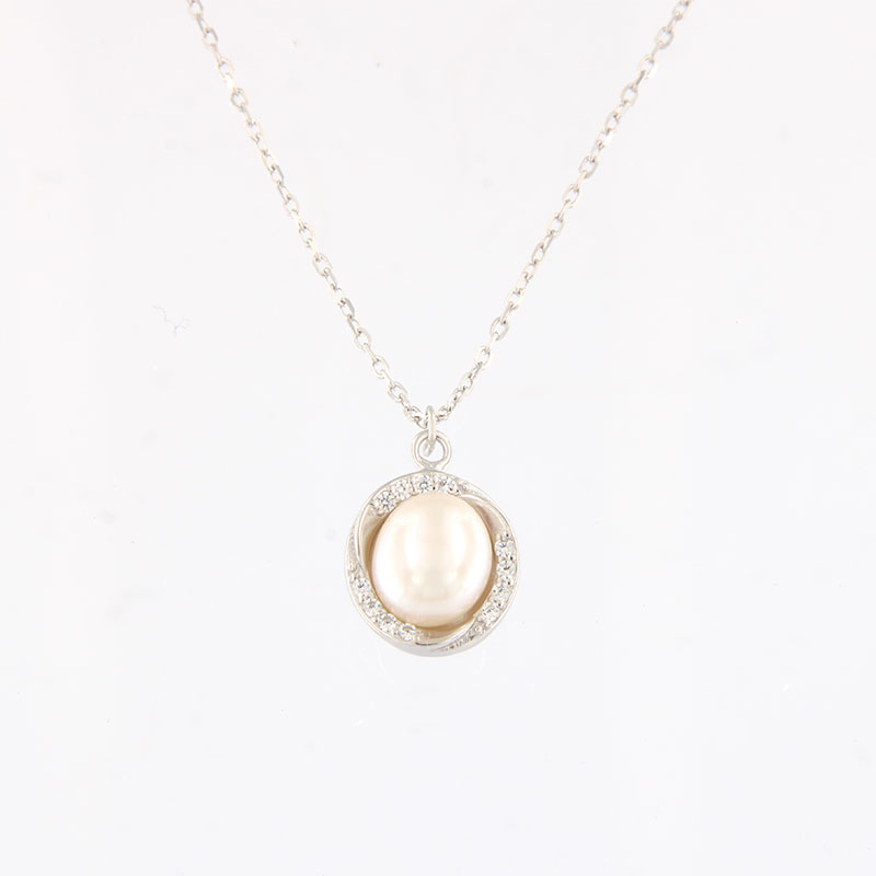 Women’s 925 Silver Necklace with Pearl & Zircons.