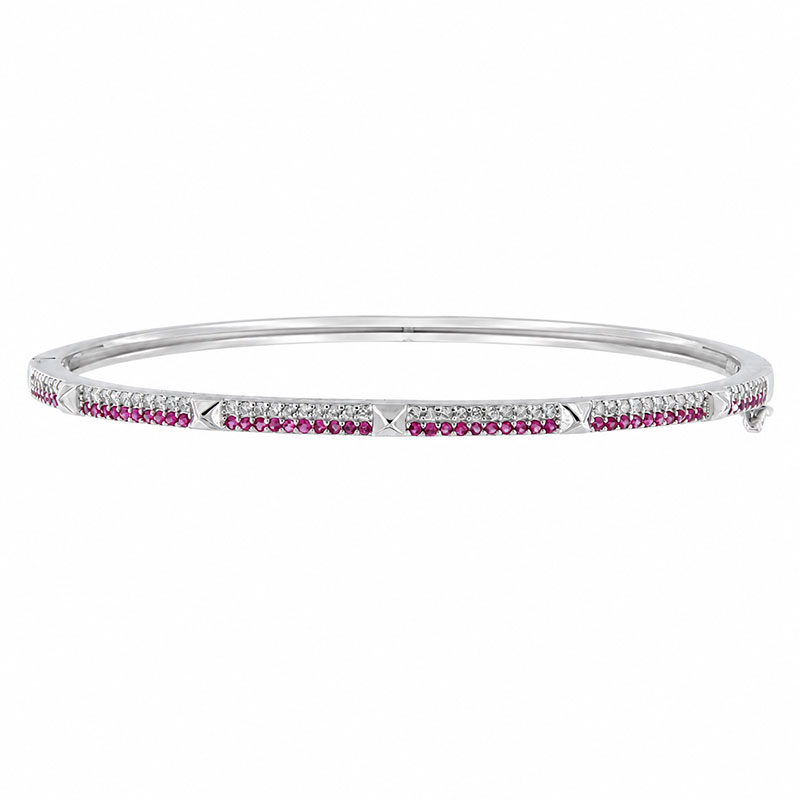 Women’s Sterling Silver 925 Bangle Bracelet with Fuchsia and White Zircons.